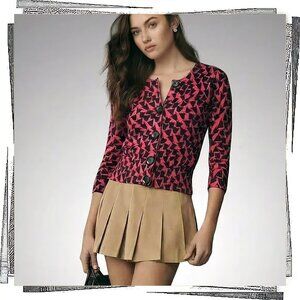 Vintage 2005 Pink & Black Dutch Tulip Inspired 3/4 Sleeve Fitted Cardigan (XS)